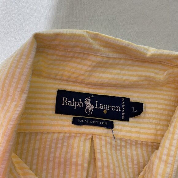 Ralph Lauren Mens Yellow & White Striped Button-Up Shirt L 100% Cotton - Picture 4 of 8